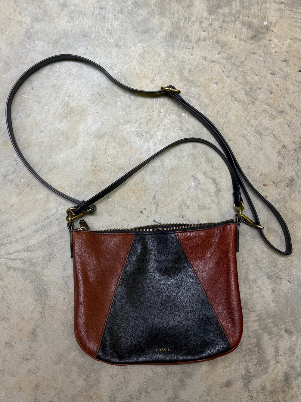 Fossil Skylar Black and Brown Leather Colorblock Crossbody